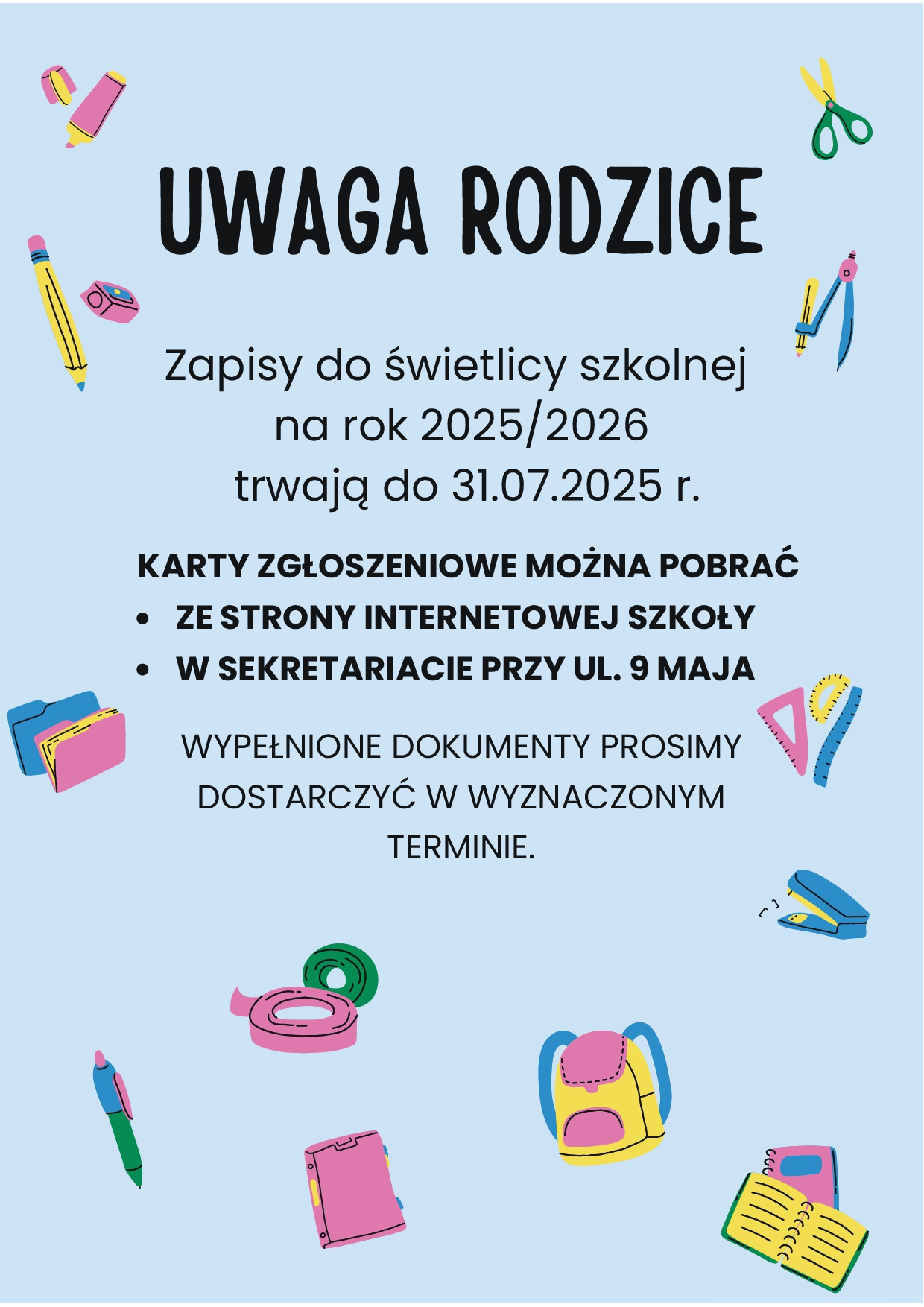zgłoszenia na świetlicę szkolną